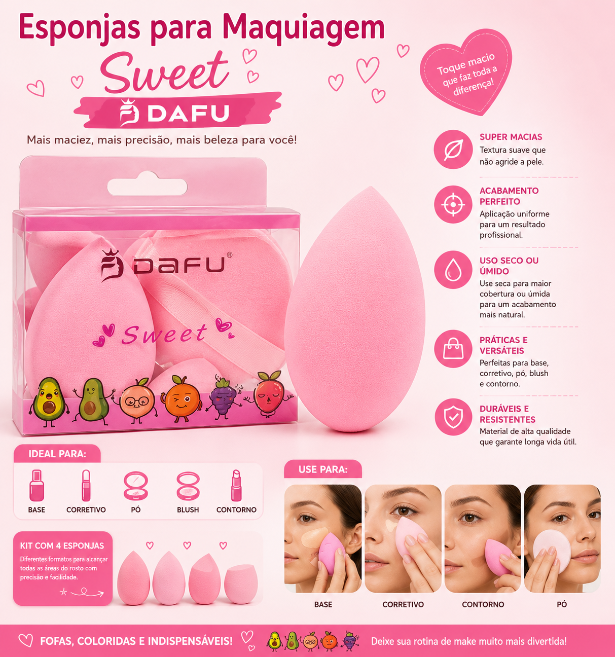 Kit Esponjas para Maquiagem Sweet Dafu