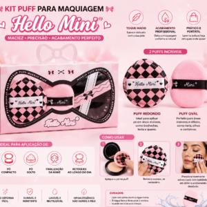 Kit Puff para Maquiagem Hello Mini Laço Rosa