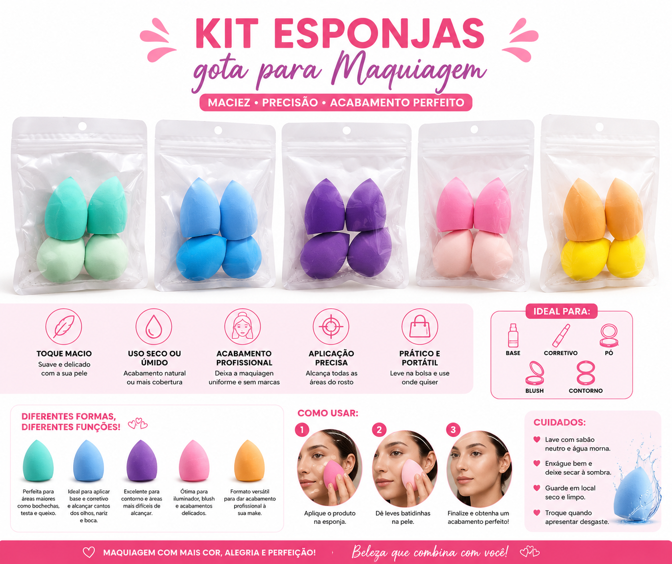 Kit 4 Esponjas para Maquiagem Gota Coloridas