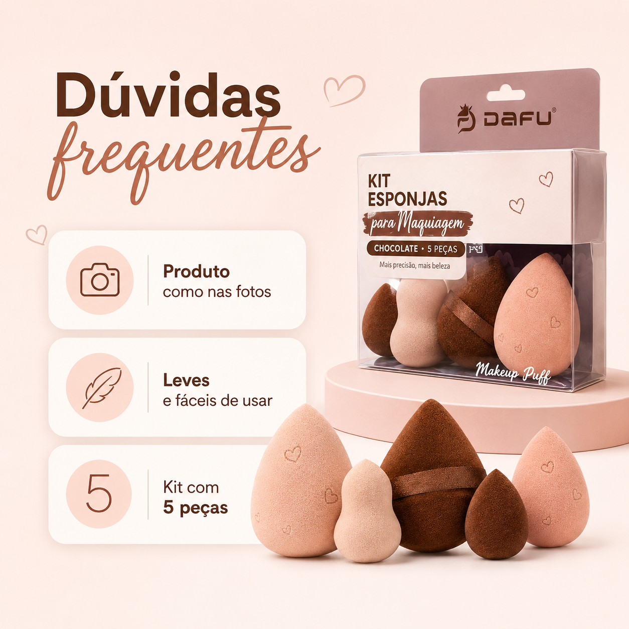 Kit de Esponjas para Maquiagem Chocolate com 5 Unidades - Imagem 7
