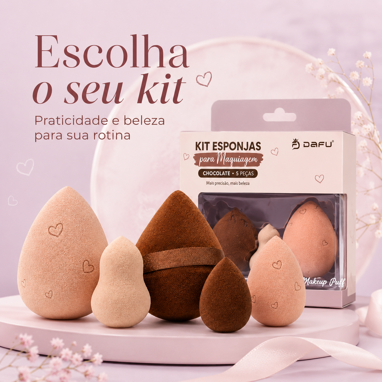 Kit de Esponjas para Maquiagem Chocolate com 5 Unidades - Imagem 2