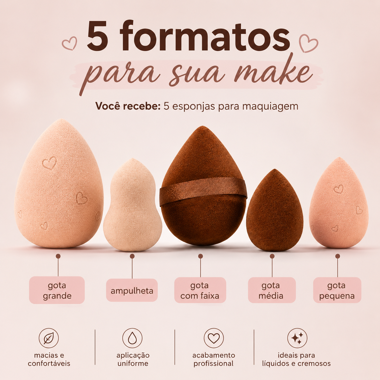 Kit de Esponjas para Maquiagem Chocolate com 5 Unidades - Imagem 5