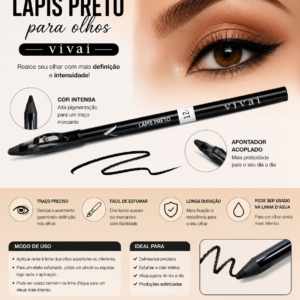 Lápis Preto para Olhos Vivai Alta Pigmentação