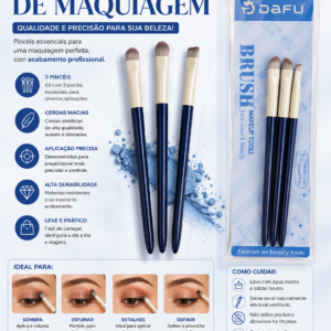 Kit com 3 Pincéis para Maquiagem Profissional DAFU