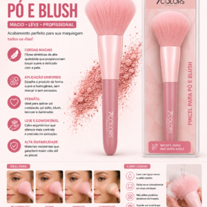 Pincel Para Pó e Blush 7 Colors Rosa Profissional