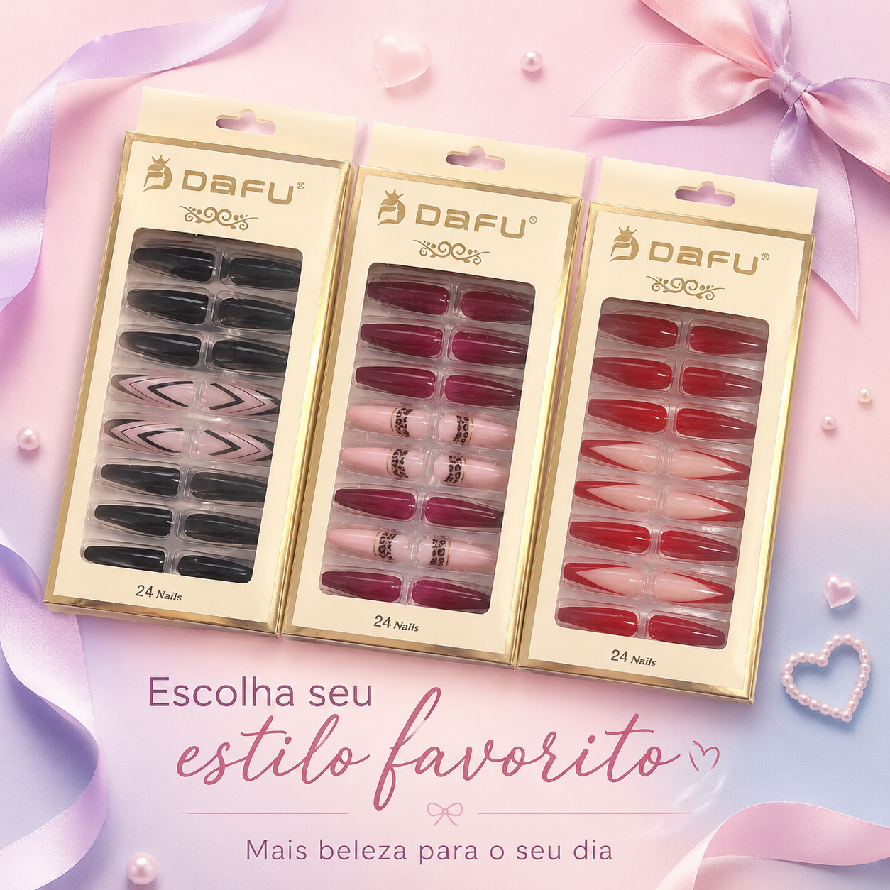 Kit Unhas Postiças DAFU 3 Cartelas 72 Unhas Modelos Variados - Imagem 4