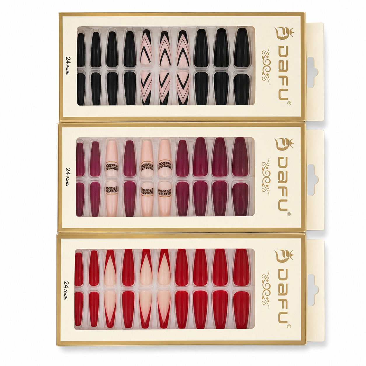 Kit Unhas Postiças DAFU 3 Cartelas 72 Unhas Modelos Variados
