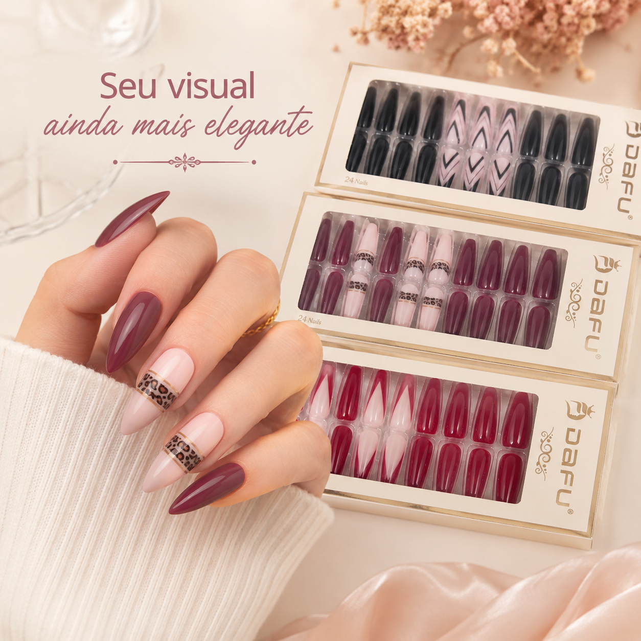 Kit Unhas Postiças DAFU 3 Cartelas 72 Unhas Modelos Variados - Imagem 2