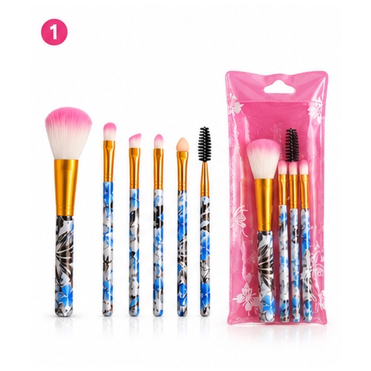 Kit 5 Pincéis para Maquiagem com Necessaire Rosa Portátil - Imagem 2