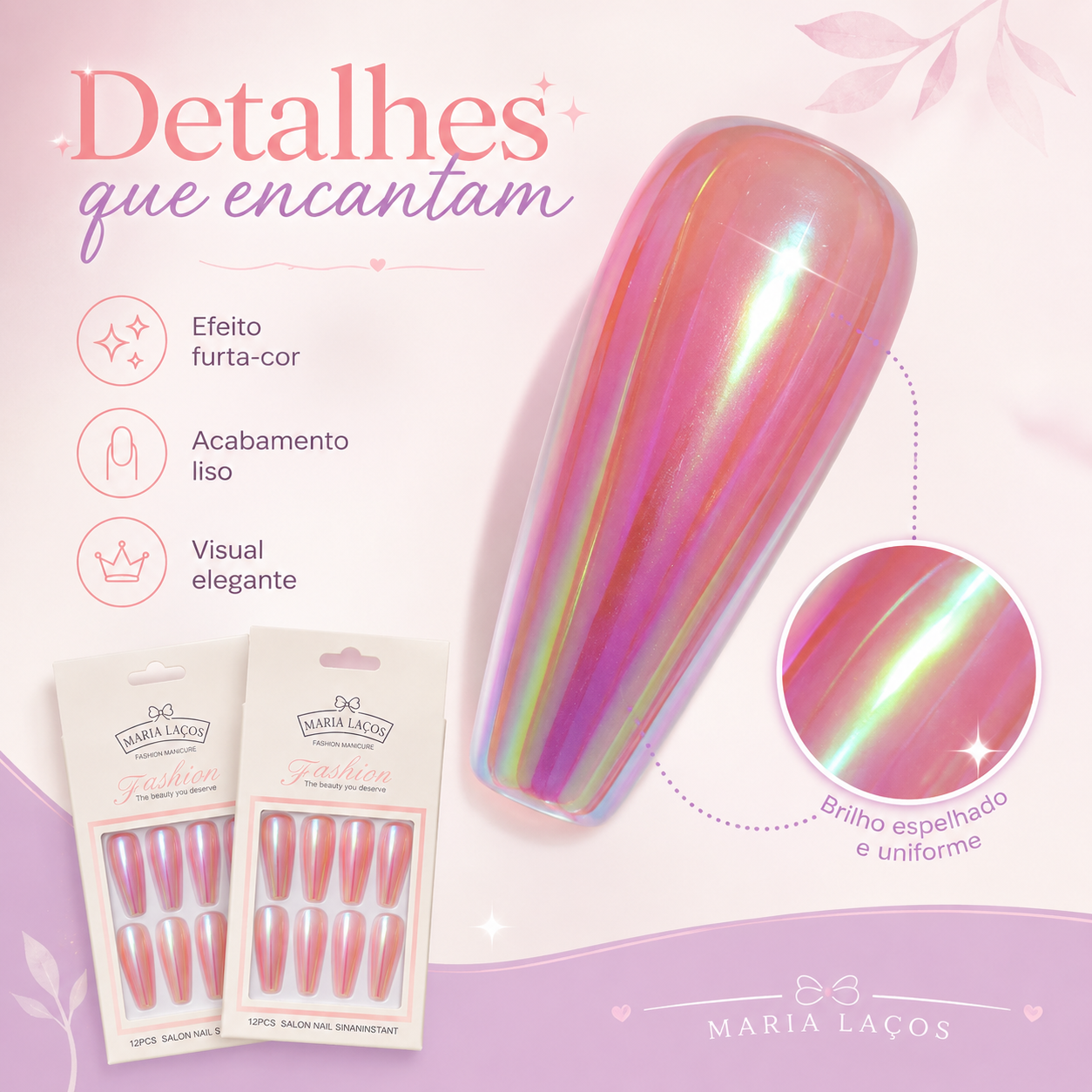 Kit 3 Cartelas Unhas Postiças Yanzilan Efeito Brilhoso 36 Peças - Imagem 5
