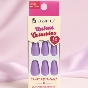 Unhas Postiças Dafu Coloridas Lilás 12 Peças