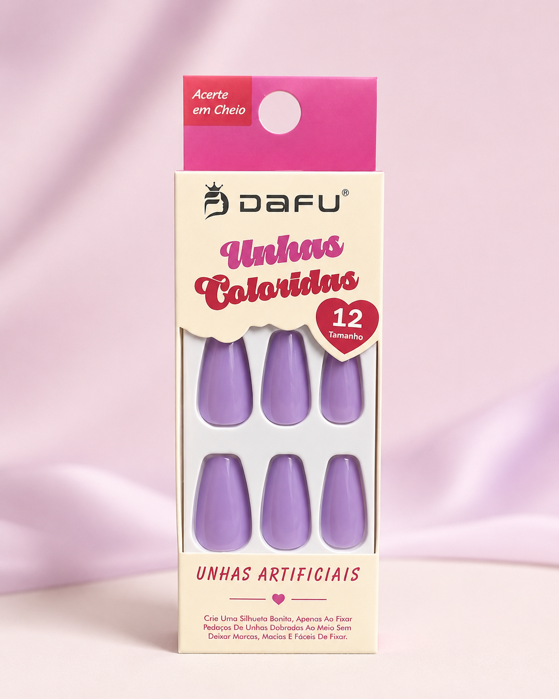 Unhas Postiças Dafu Coloridas Lilás 12 Peças