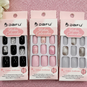 Unhas Postiças Dafu Coloridas 12+3 Peças