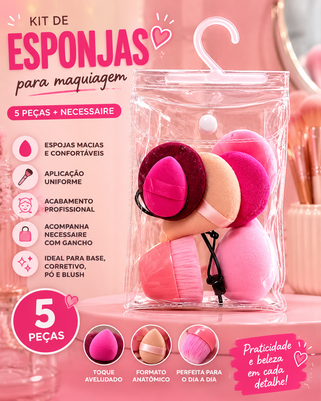 Kit de Esponjas para Maquiagem com Necessaire - Imagem 8