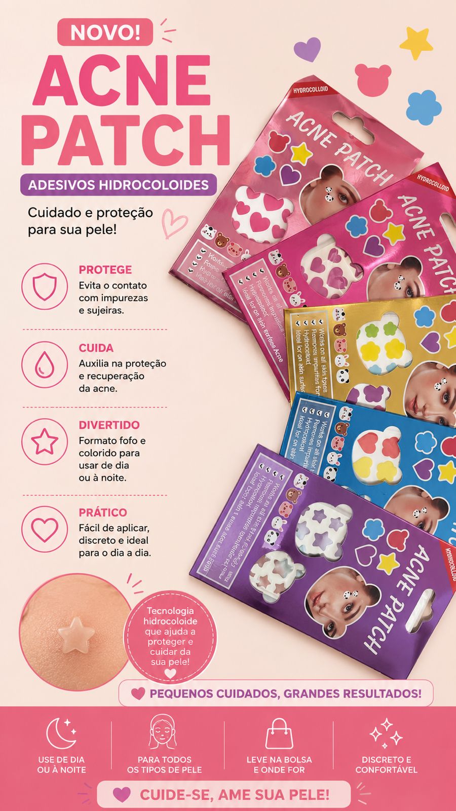 Acne Patch Hidrocoloide Colorido para Espinhas