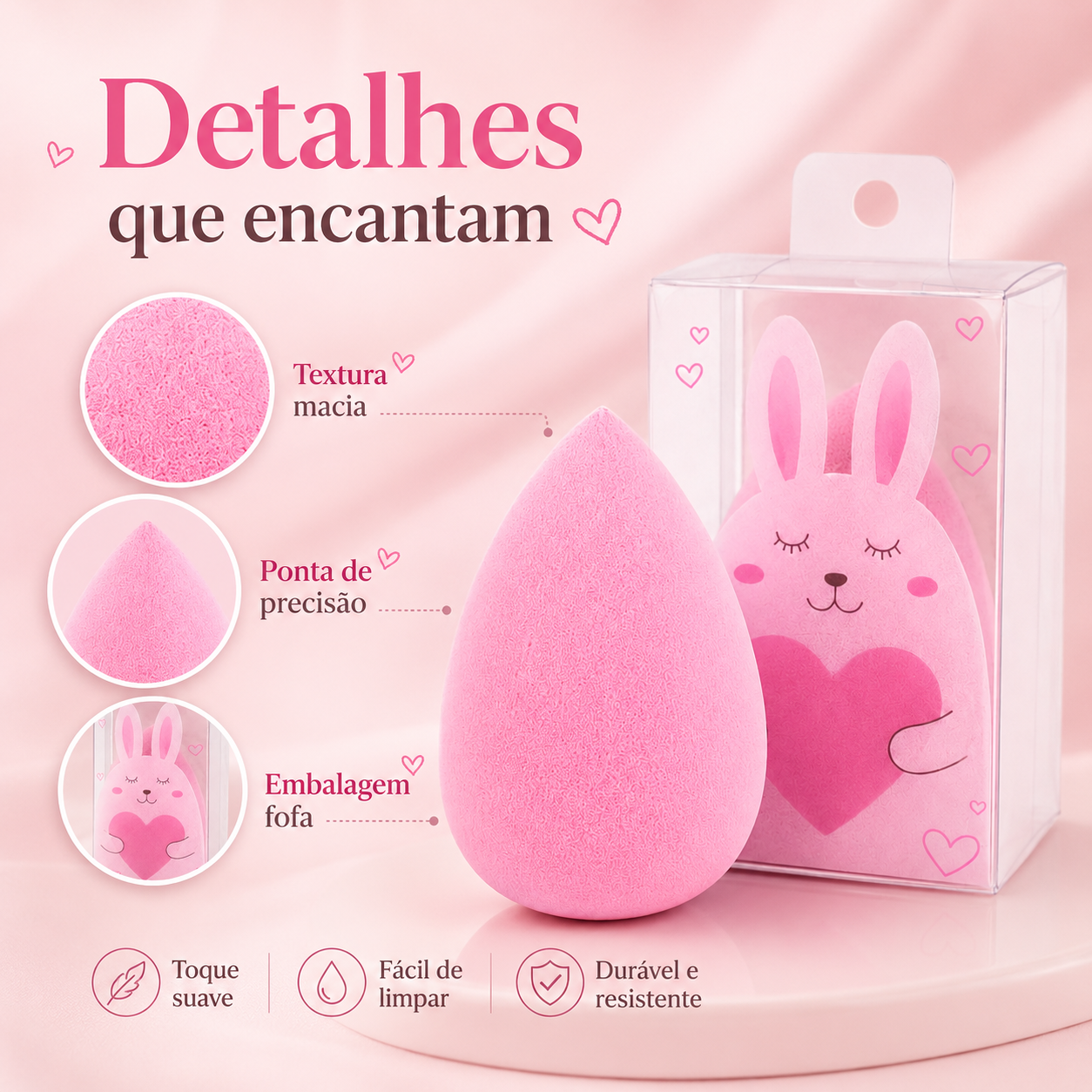 Esponja de Maquiagem Coelhinha Beauty Rosa - Imagem 8