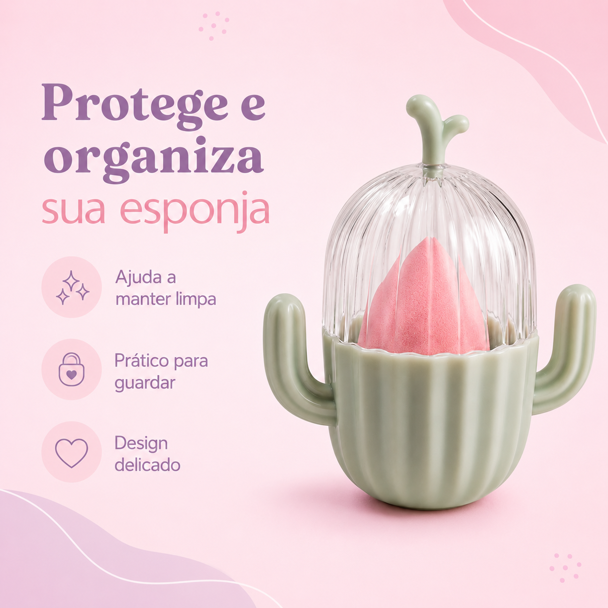 Porta Esponja de Maquiagem Cacto Suporte Esponja Make - Imagem 2