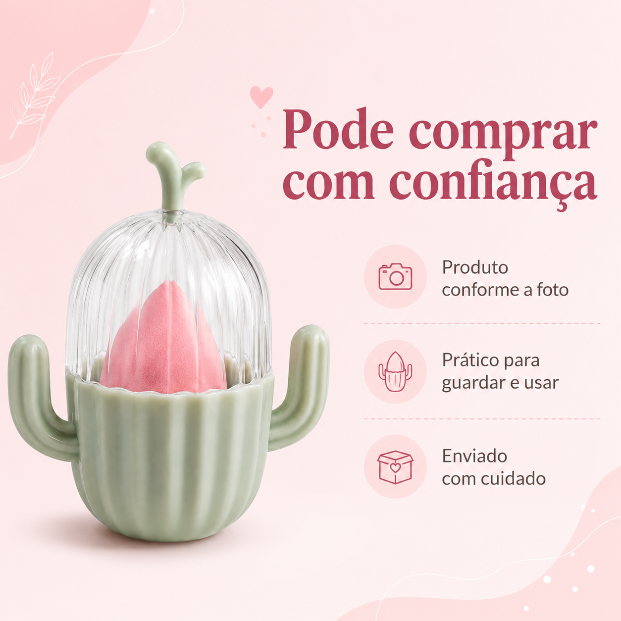 Porta Esponja de Maquiagem Cacto Suporte Esponja Make - Imagem 4