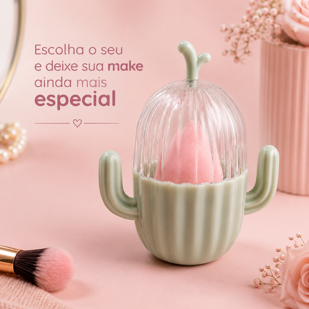 Porta Esponja de Maquiagem Cacto Suporte Esponja Make - Imagem 6