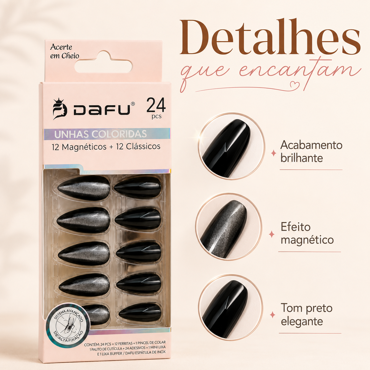 Unhas Postiças Coloridas DAFU 24 Peças Espelhadas Magneticas - Imagem 4