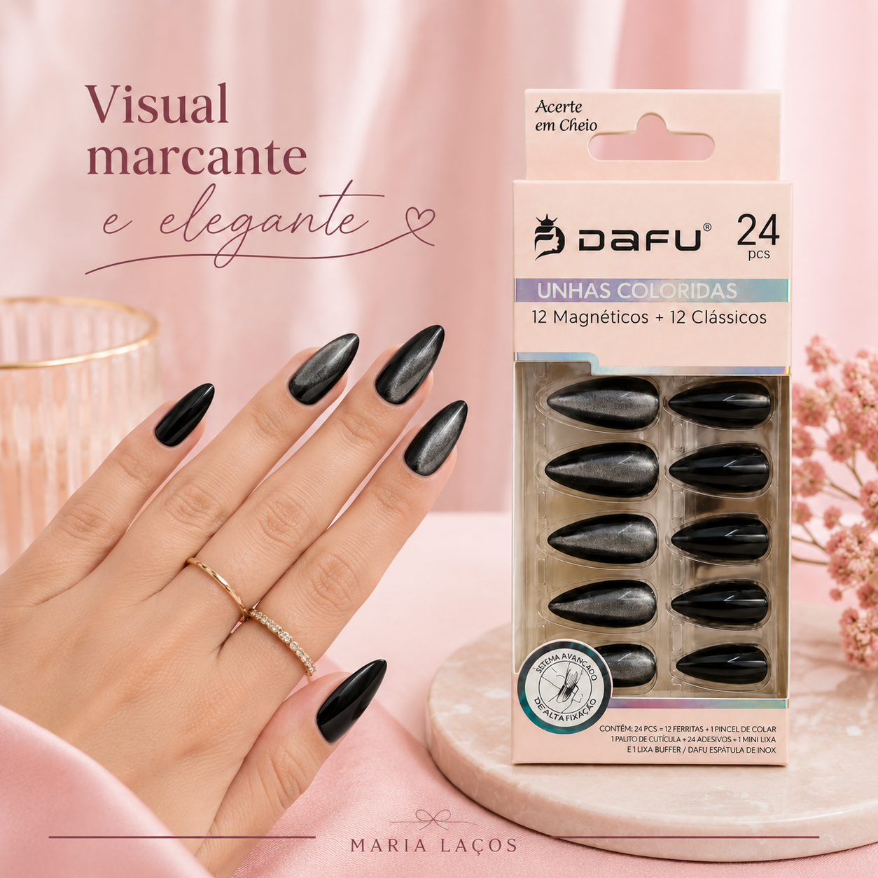 Unhas Postiças Coloridas DAFU 24 Peças Espelhadas Magneticas - Imagem 5