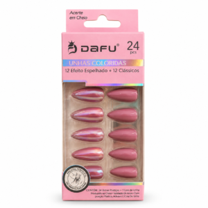 Unhas Postiças DAFU Coloridas Rosé Espelhadas 24 Peças Femininas Decoradas