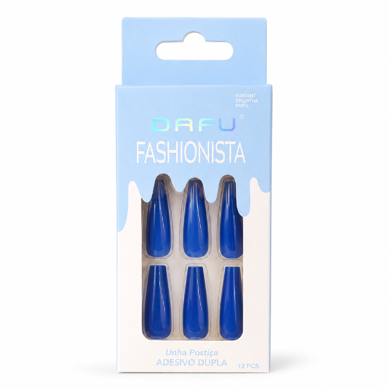 Unhas Postiças DAFU Fashionista Azul 12 Peças Femininas Decoradas Práticas - Imagem 6