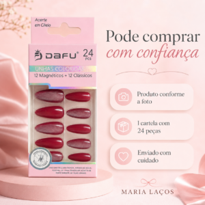 Unhas Postiças DAFU Coloridas Magnéticas e Clássicas 24 Peças Femininas