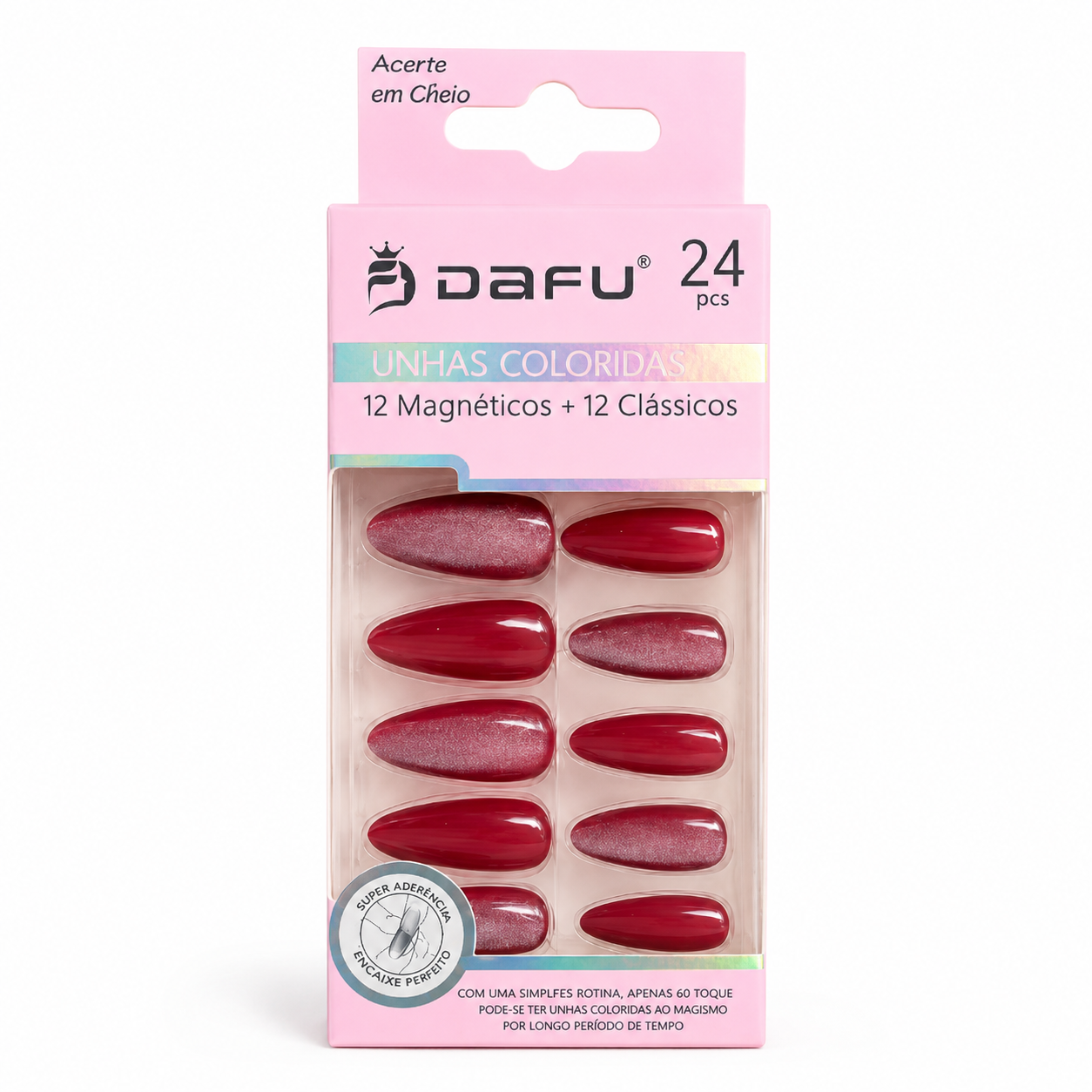 Unhas Postiças DAFU Coloridas Magnéticas e Clássicas 24 Peças Femininas - Imagem 4