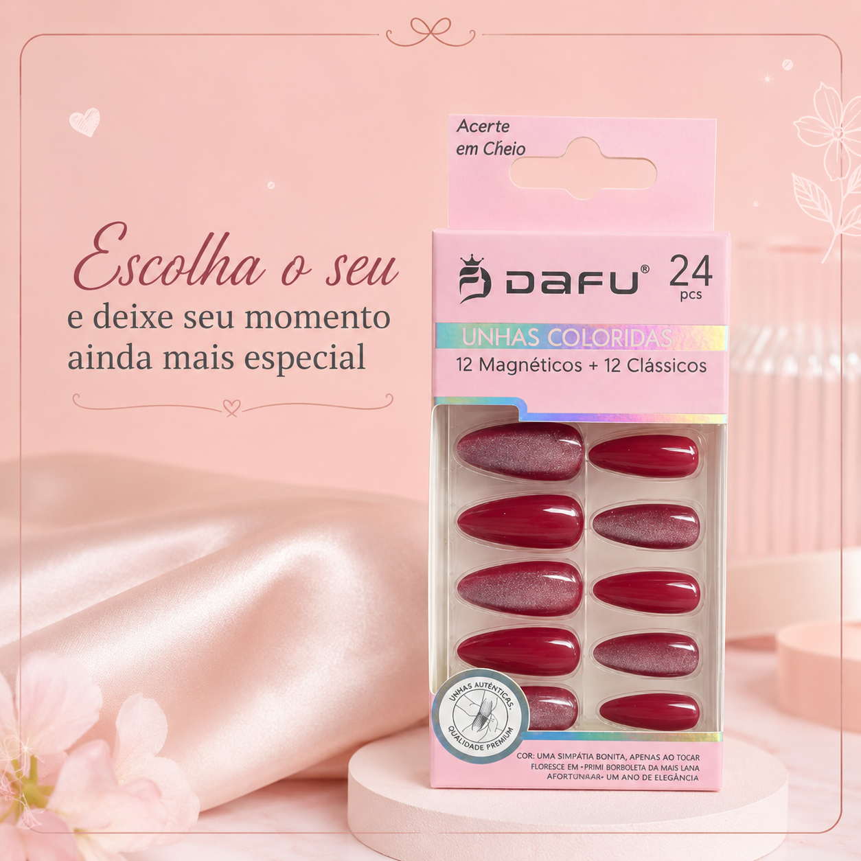 Unhas Postiças DAFU Coloridas Magnéticas e Clássicas 24 Peças Femininas - Imagem 6