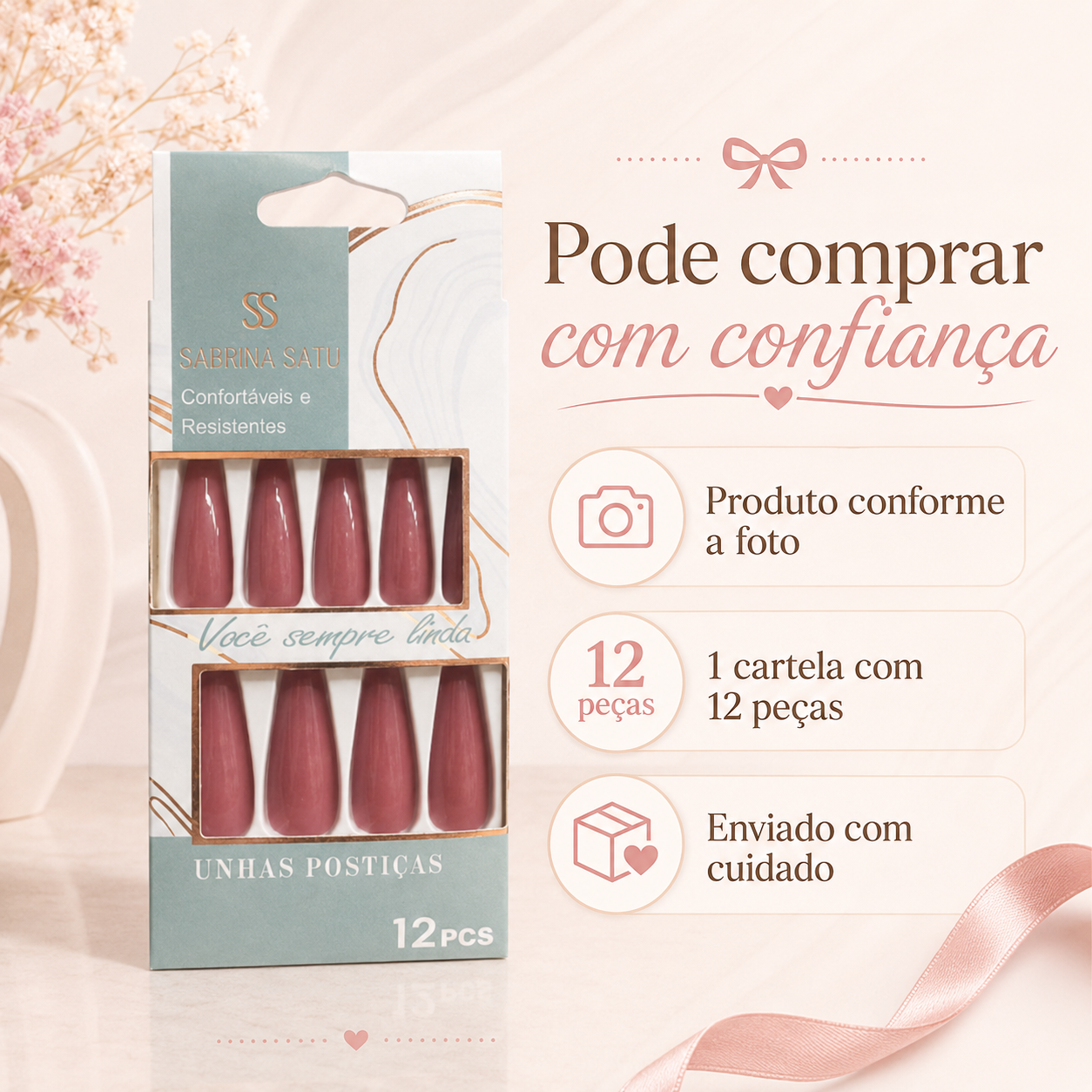 Unhas Postiças Sabrina Sato 12 Peças Confortáveis Femininas Práticas - Imagem 2