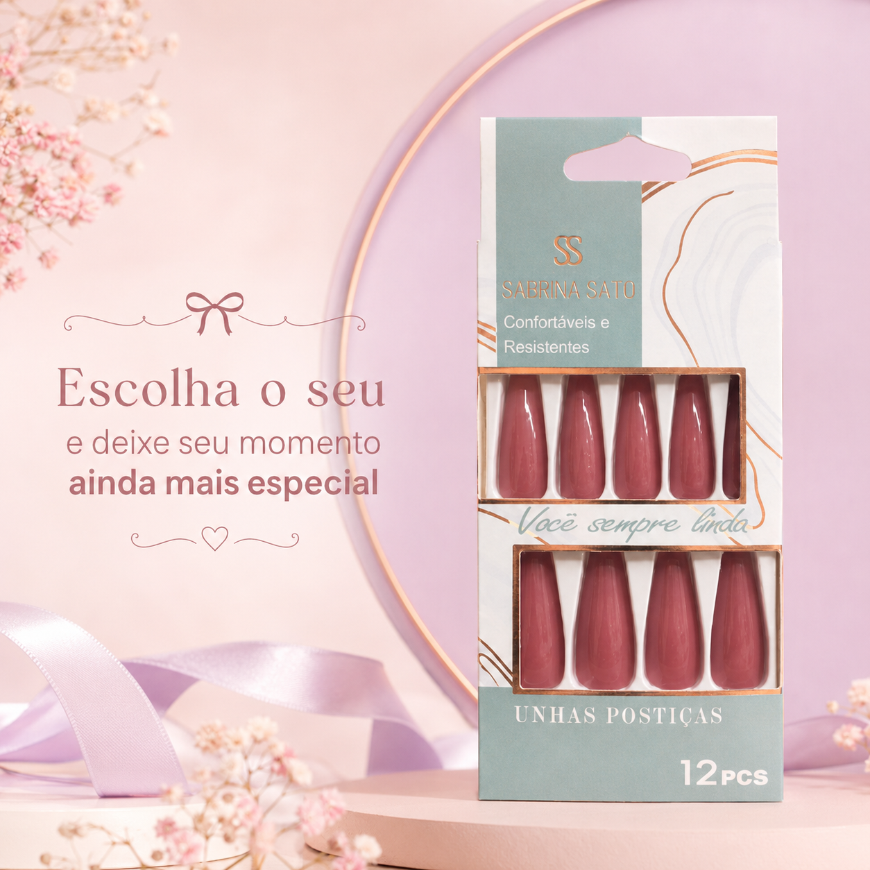 Unhas Postiças Sabrina Sato 12 Peças Confortáveis Femininas Práticas - Imagem 3