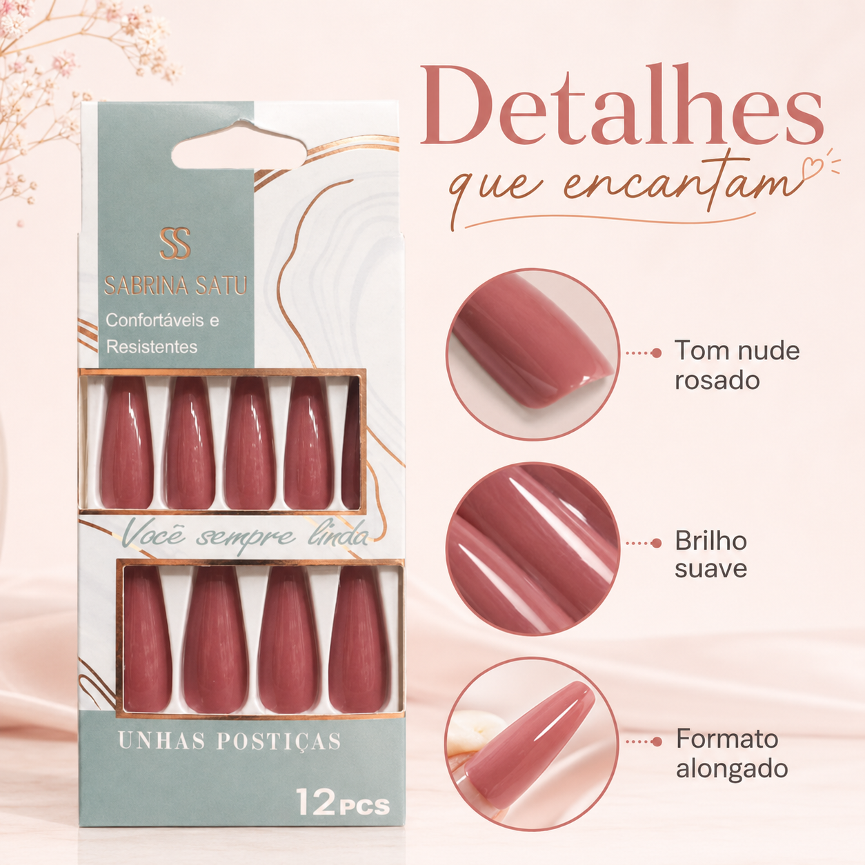 Unhas Postiças Sabrina Sato 12 Peças Confortáveis Femininas Práticas - Imagem 4