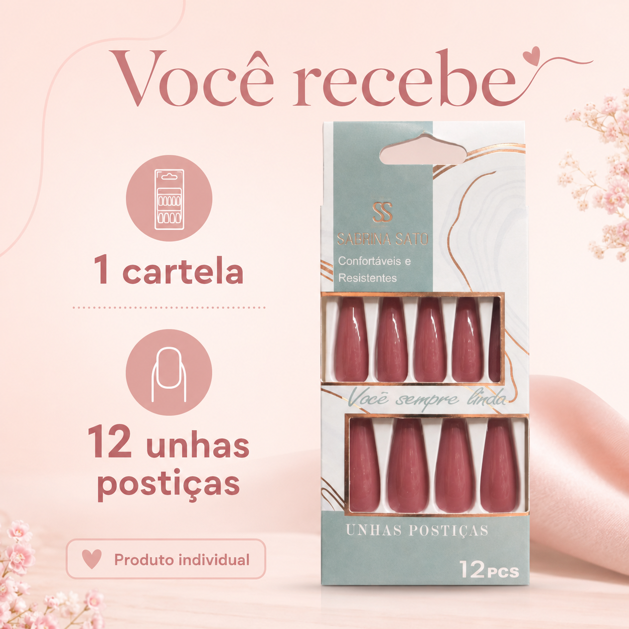 Unhas Postiças Sabrina Sato 12 Peças Confortáveis Femininas Práticas - Imagem 5