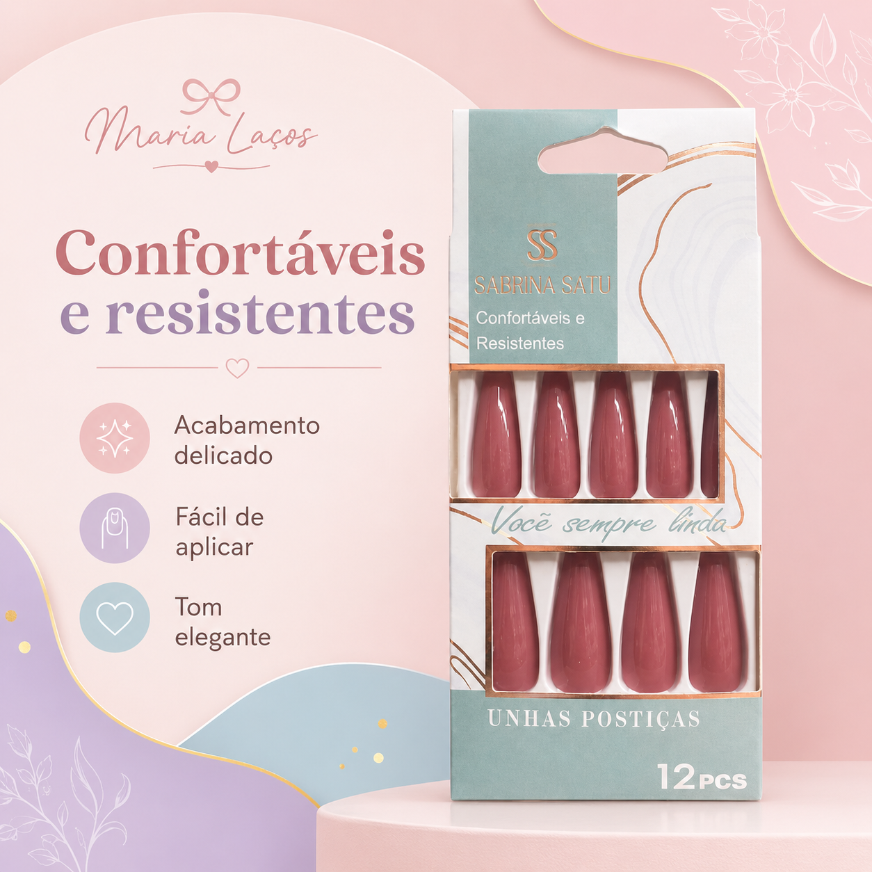 Unhas Postiças Sabrina Sato 12 Peças Confortáveis Femininas Práticas - Imagem 7