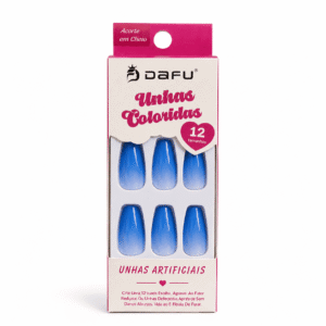 Unhas Postiças DAFU Coloridas Azul 12 Peças Decoradas Femininas Práticas