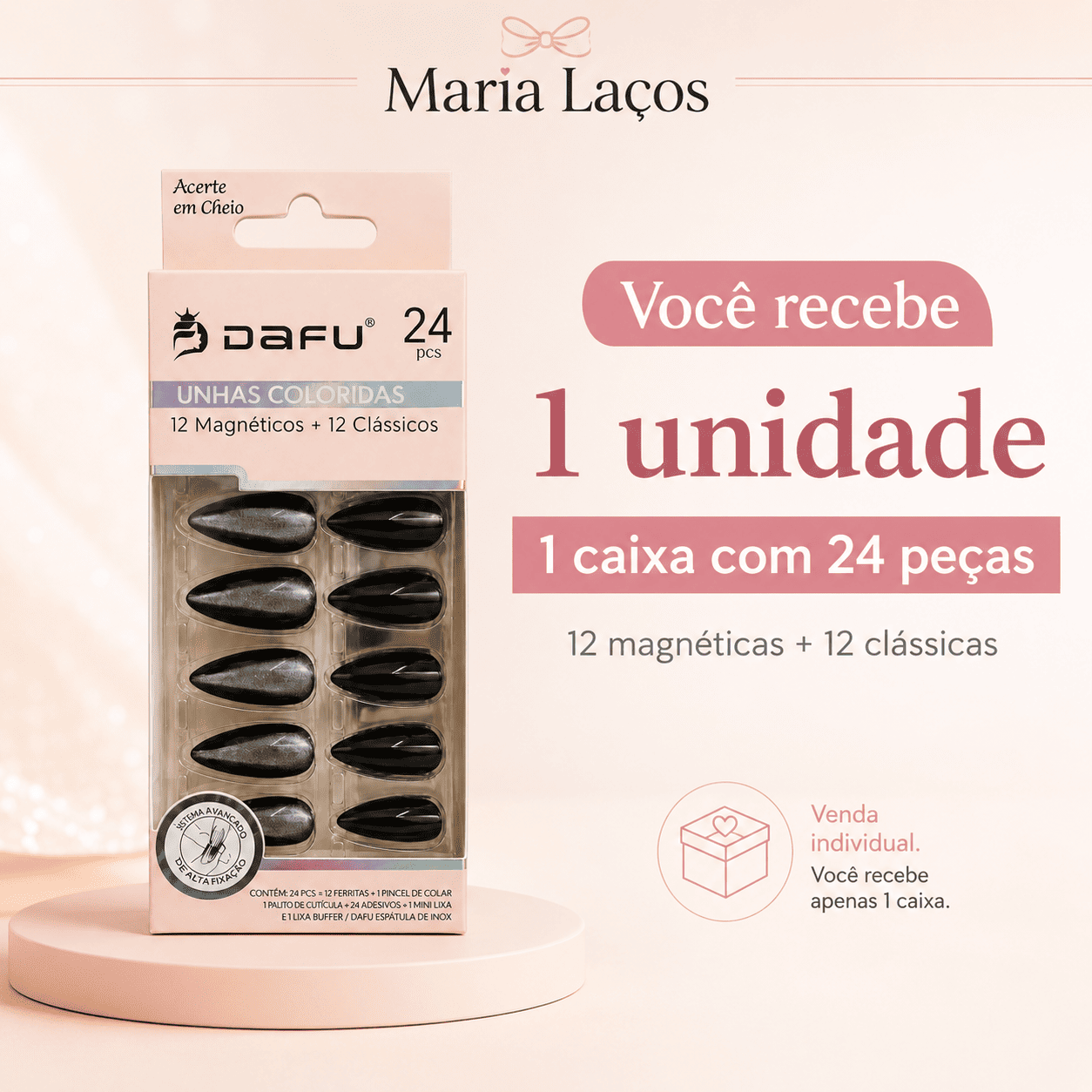 Unhas Postiças Coloridas DAFU 24 Peças Espelhadas Magneticas - Imagem 5