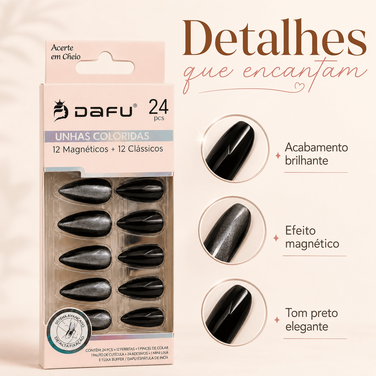 Unhas Postiças Coloridas DAFU 24 Peças Espelhadas Magneticas - Imagem 4