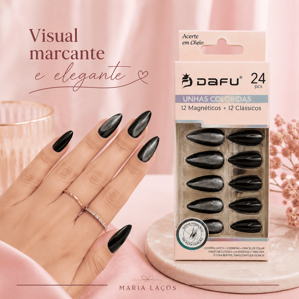 Unhas Postiças Coloridas DAFU 24 Peças Espelhadas Magneticas - Imagem 6