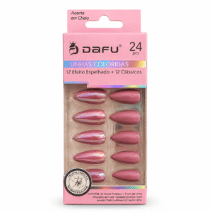 Unhas Postiças DAFU Coloridas Rosé Espelhadas 24 Peças Femininas Decoradas