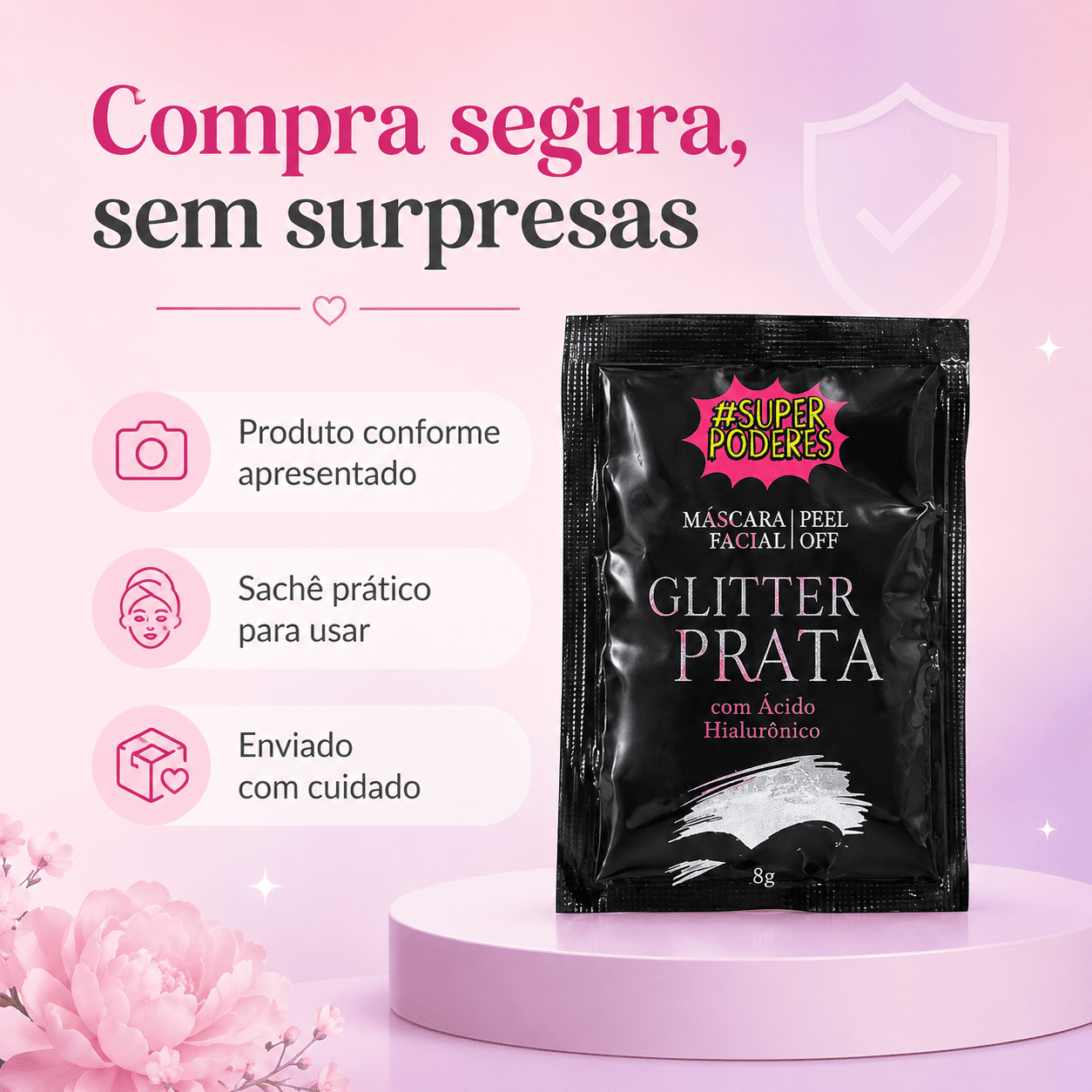 Máscara Facial Peel Off Glitter Prata Sachê - Imagem 2