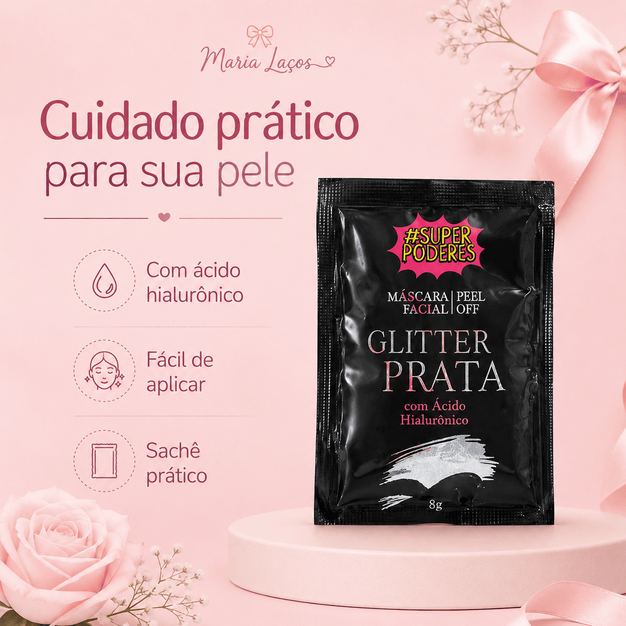 Máscara Facial Peel Off Glitter Prata Sachê - Imagem 6