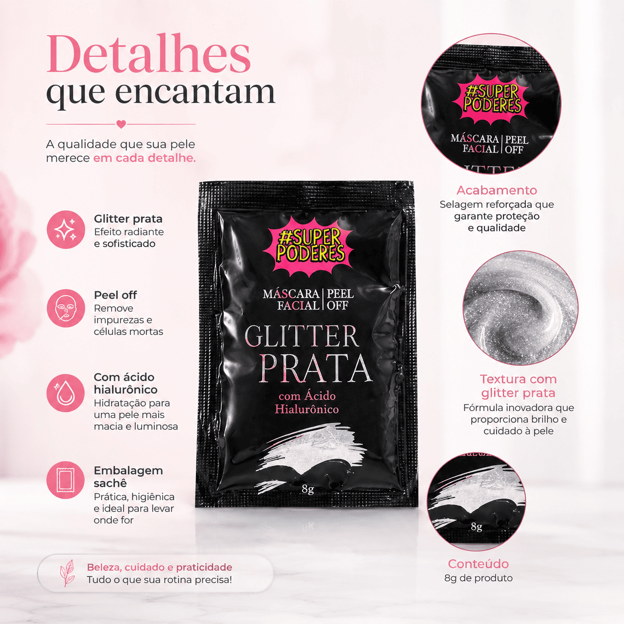 Máscara Facial Peel Off Glitter Prata Sachê - Imagem 5