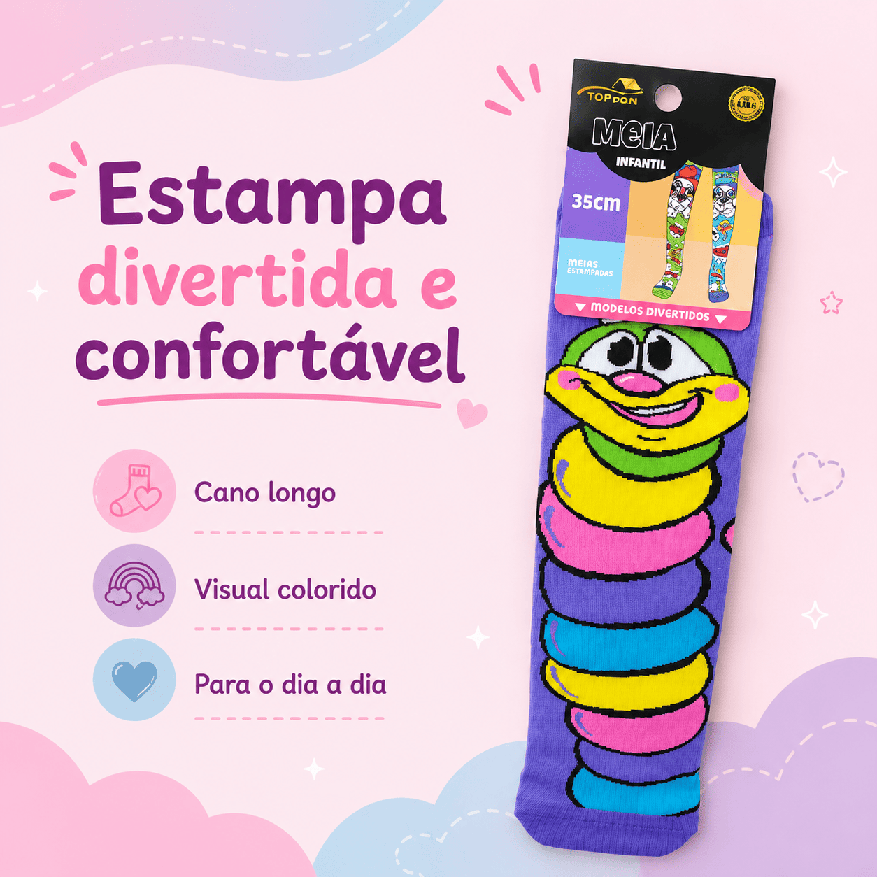 Meia Cano Longo Estampa Divertida e Confortável - Imagem 3