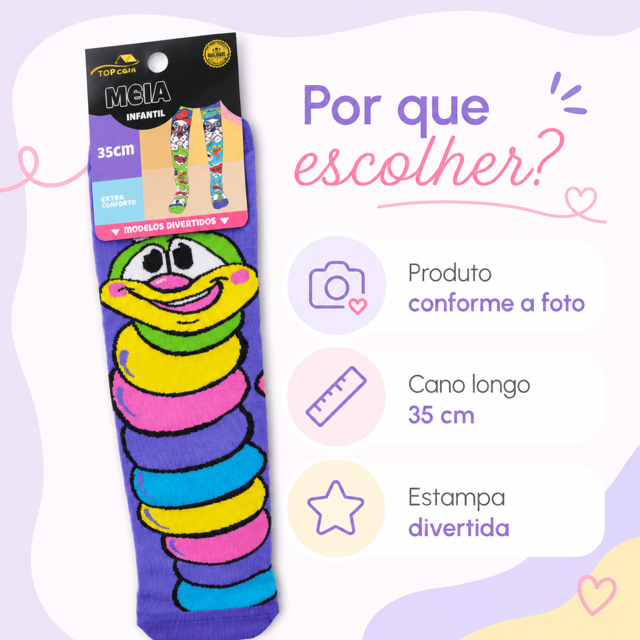 Meia Cano Longo Estampa Divertida e Confortável - Imagem 7