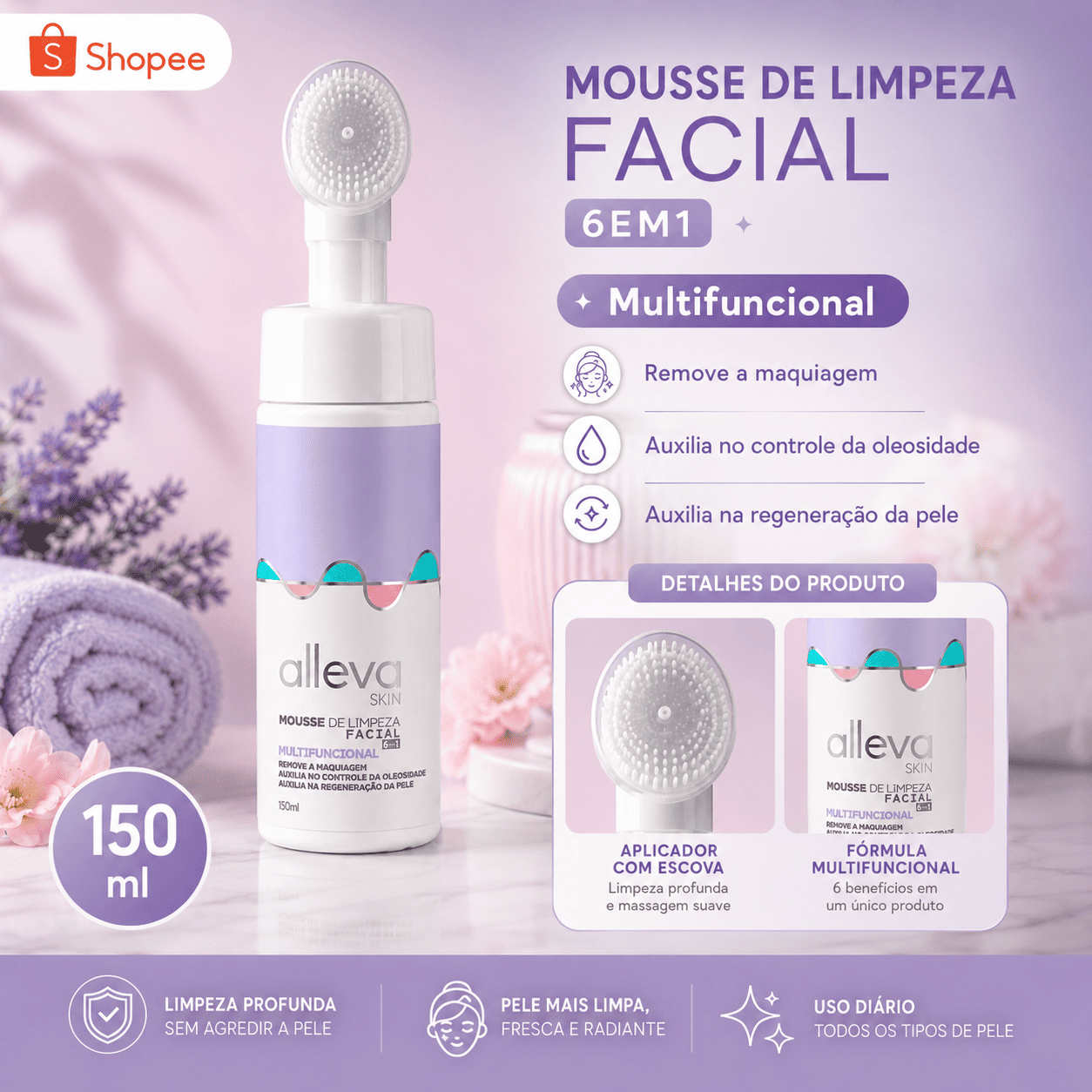 Mousse de Limpeza Facial Multifuncional Alleva - Imagem 7
