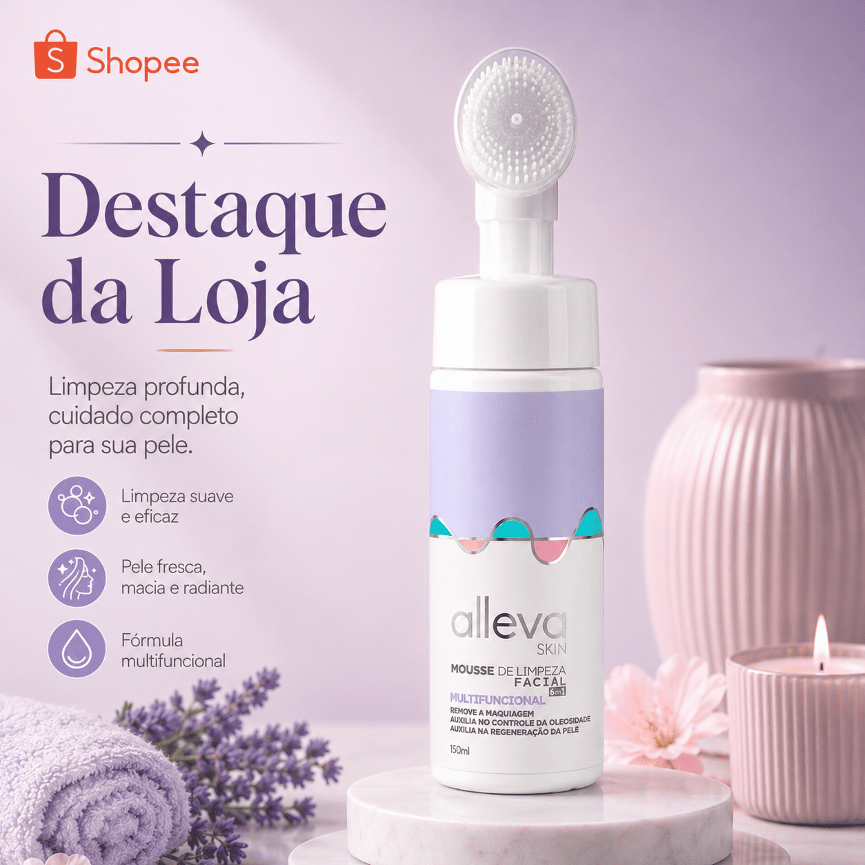 Mousse de Limpeza Facial Multifuncional Alleva - Imagem 3