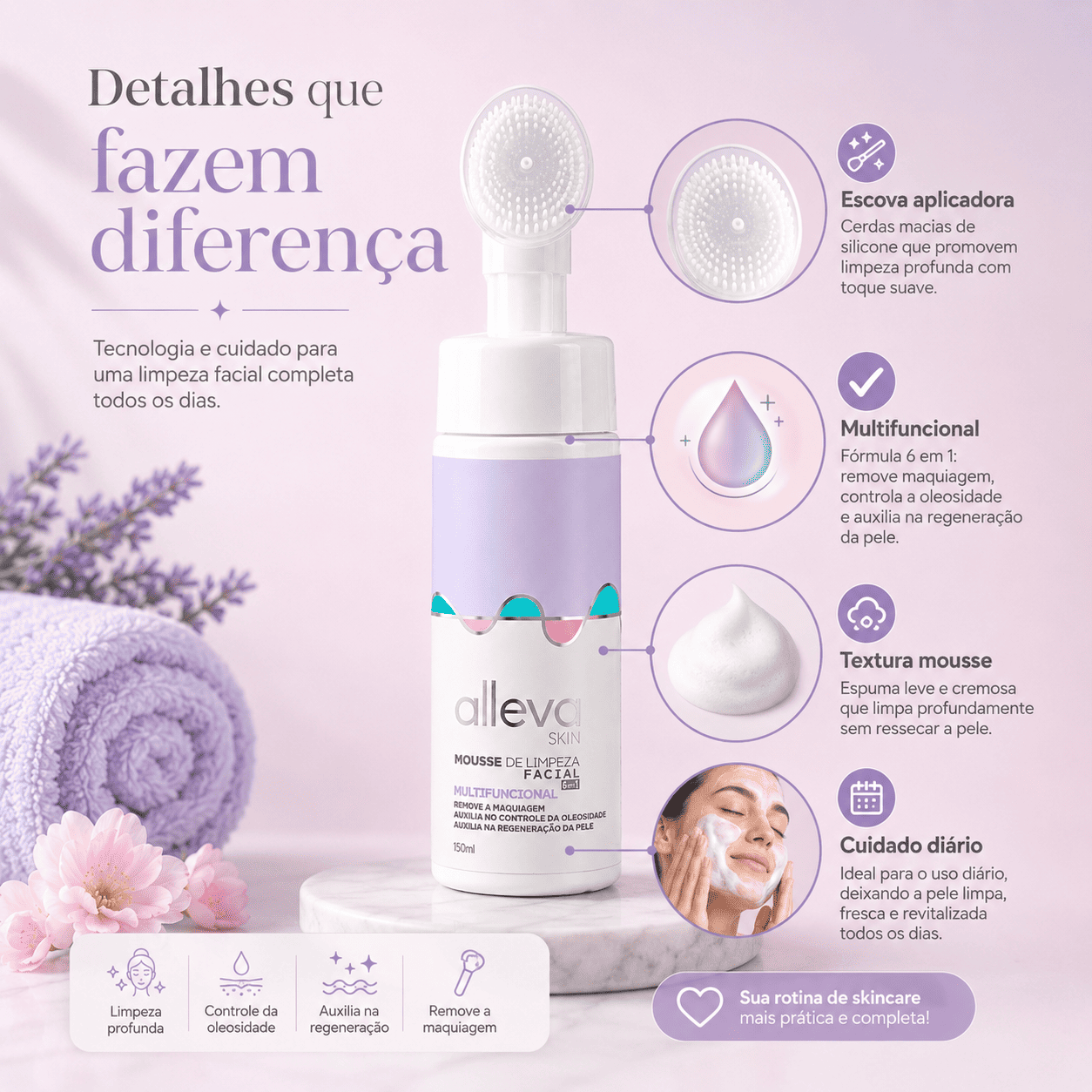 Mousse de Limpeza Facial Multifuncional Alleva - Imagem 5