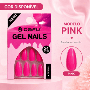 Unhas Postiças Gel Nails Dafu Pink 24 Peças Brilhante Unha Falsa Fashion Prática Feminina