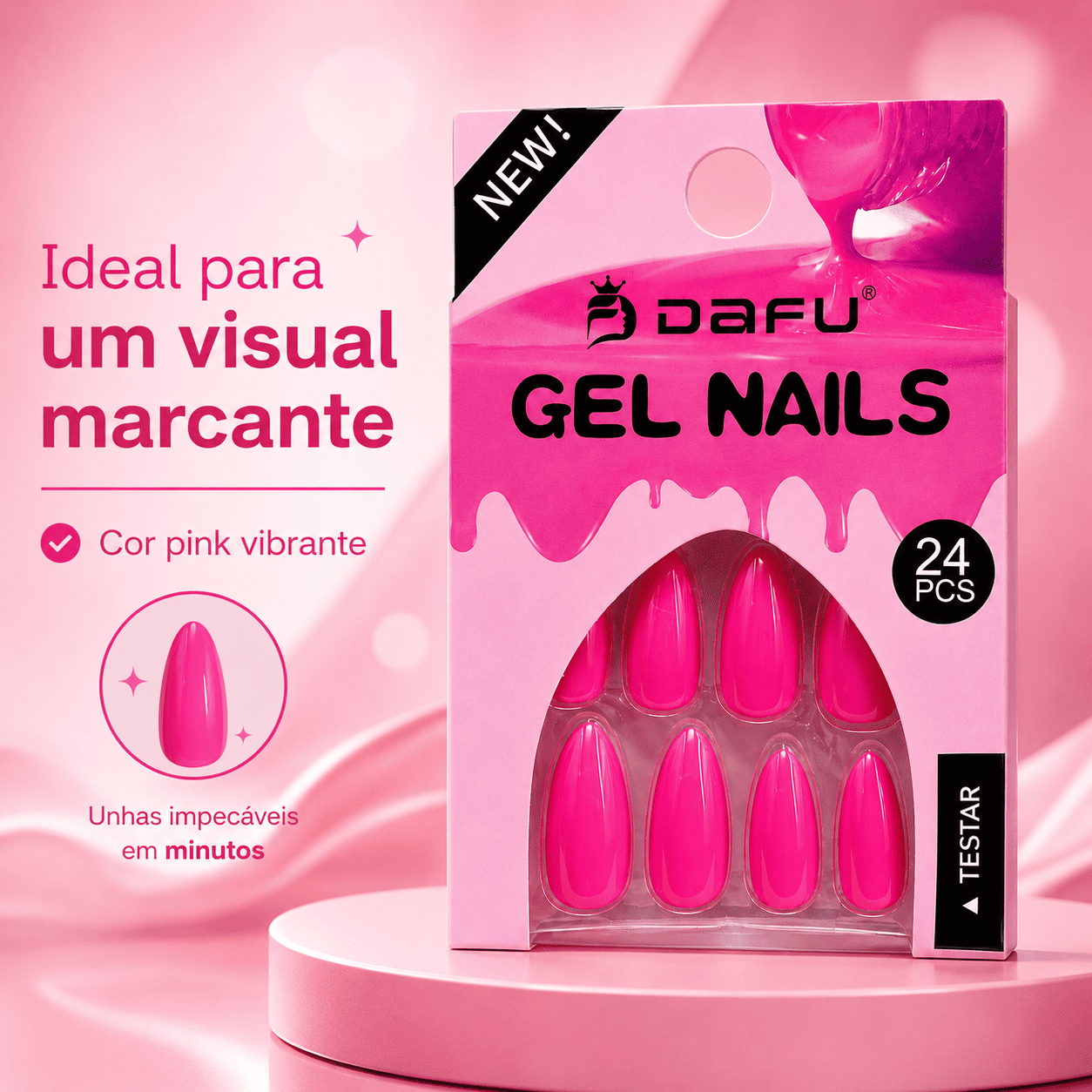 Unhas Postiças Gel Nails Dafu Pink 24 Peças Brilhante Unha Falsa Fashion Prática Feminina - Imagem 6